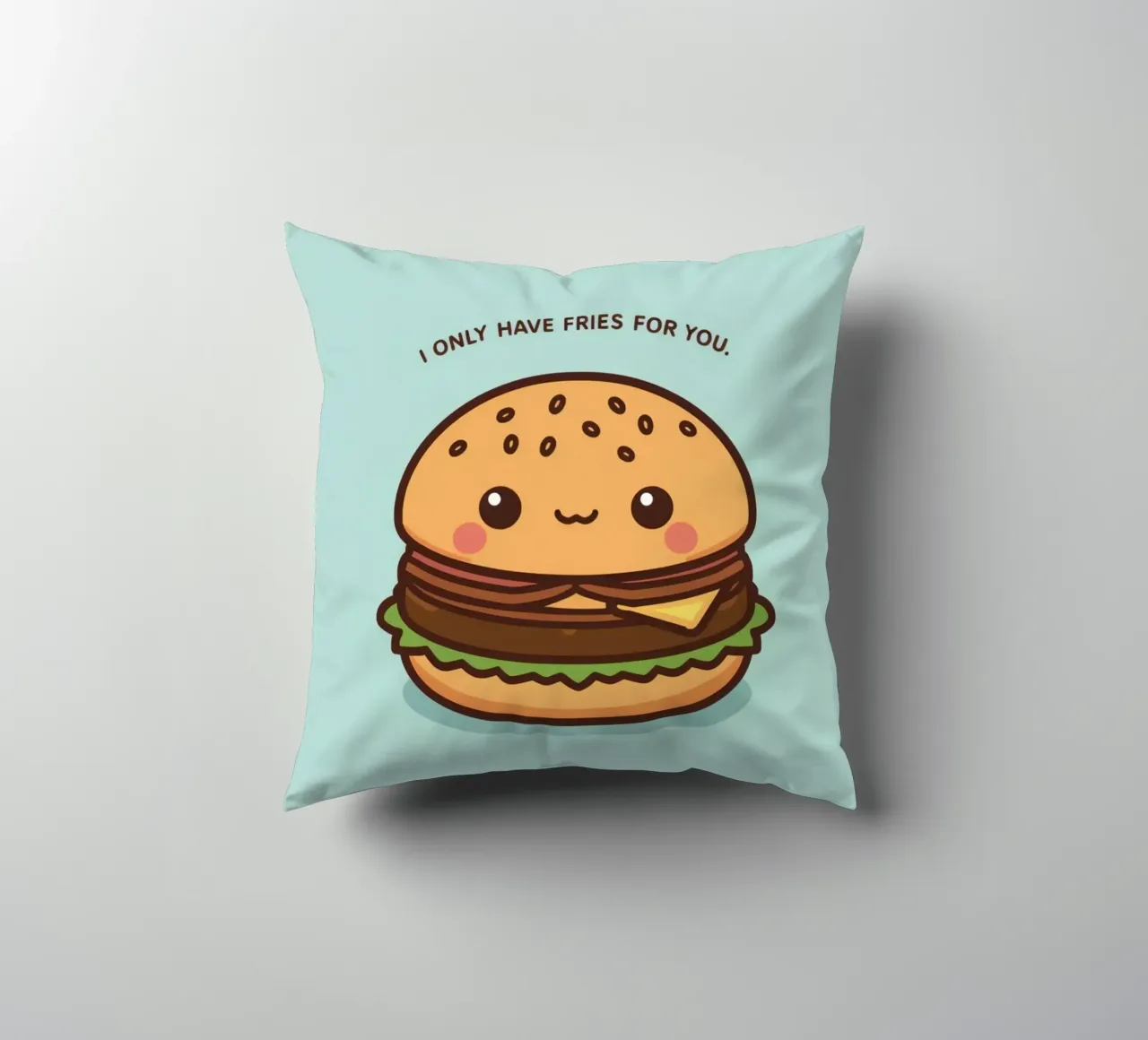 Simpatico hamburger felice con sovrapposizione divertente cuscino da DesignDoodle