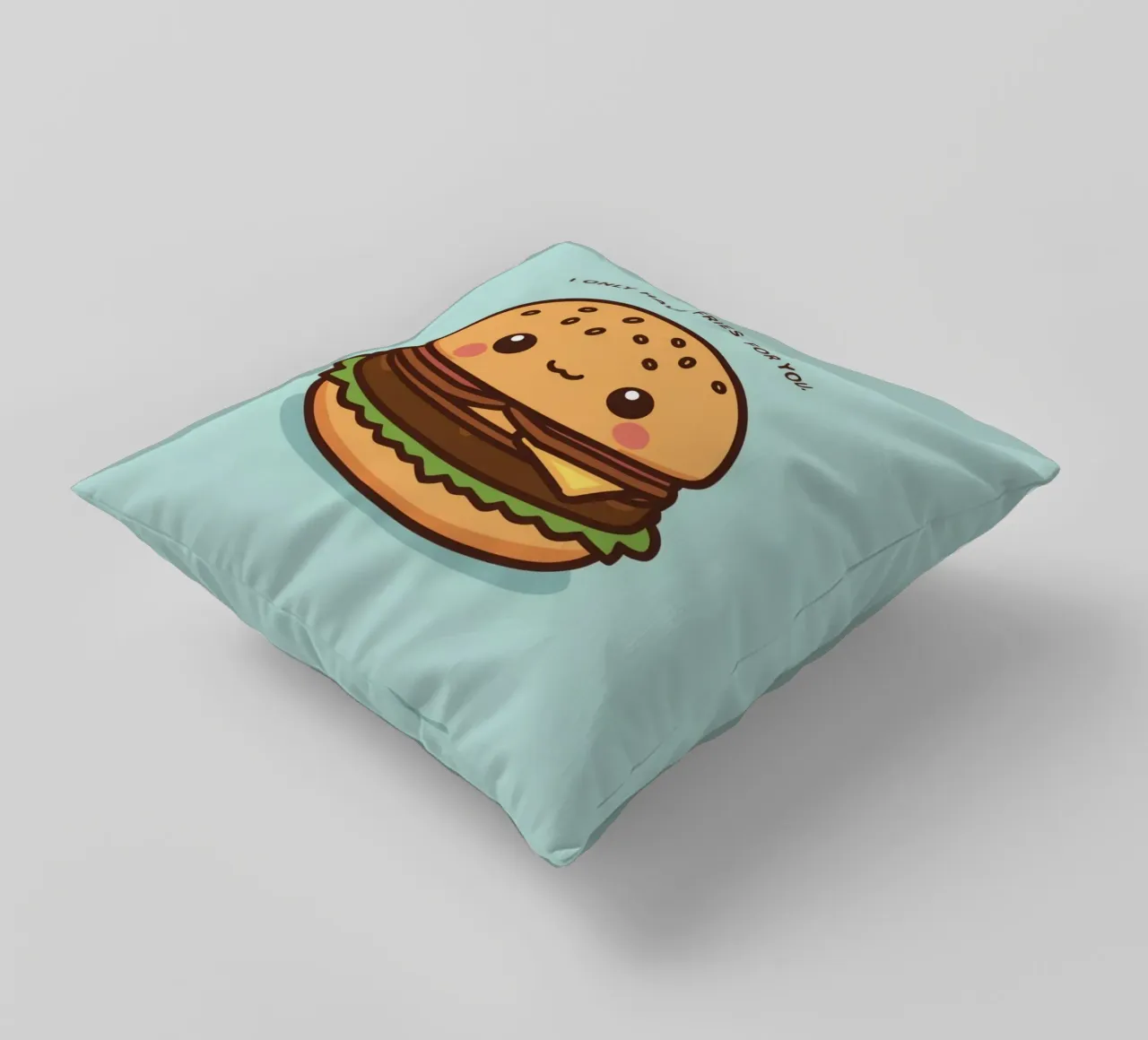 Simpatico hamburger felice con sovrapposizione divertente cuscino da DesignDoodle