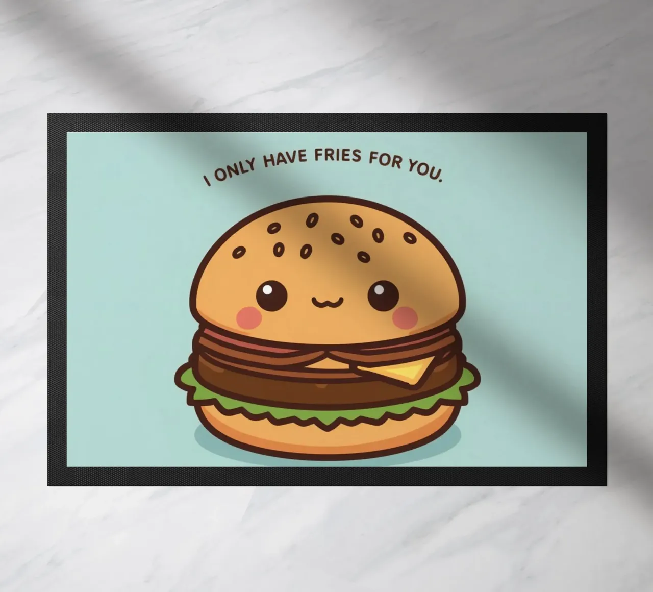Simpatico hamburger felice con sovrapposizione divertente zerbino da DesignDoodle
