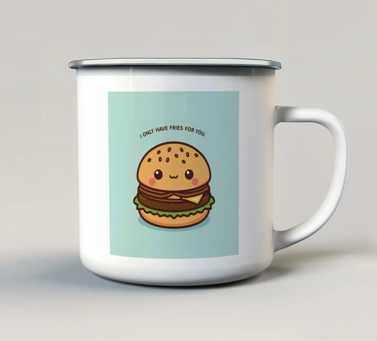 Simpatico hamburger felice con sovrapposizione divertente tazza in smalto da DesignDoodle