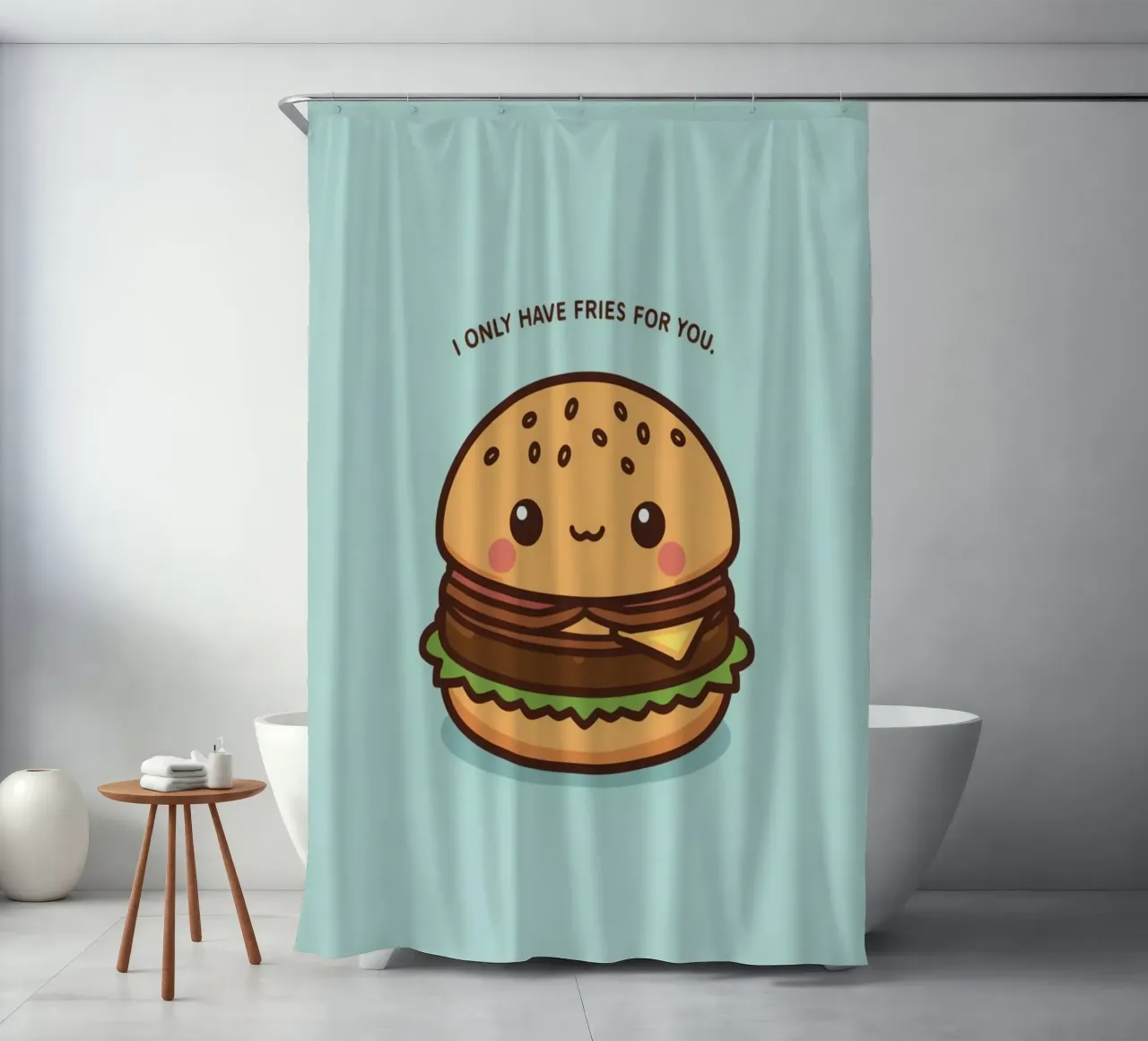 Simpatico hamburger felice con sovrapposizione divertente tenda da doccia da DesignDoodle