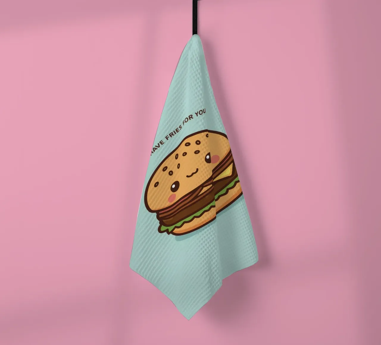 Simpatico hamburger felice con sovrapposizione divertente canovaccio da cucina da DesignDoodle
