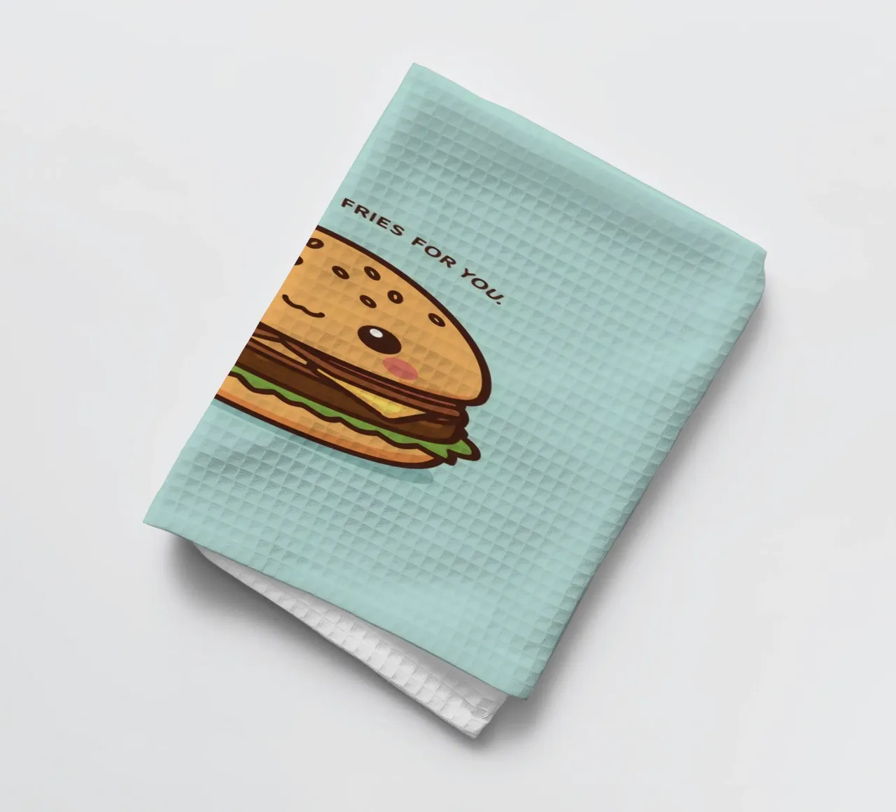 Simpatico hamburger felice con sovrapposizione divertente canovaccio da cucina da DesignDoodle