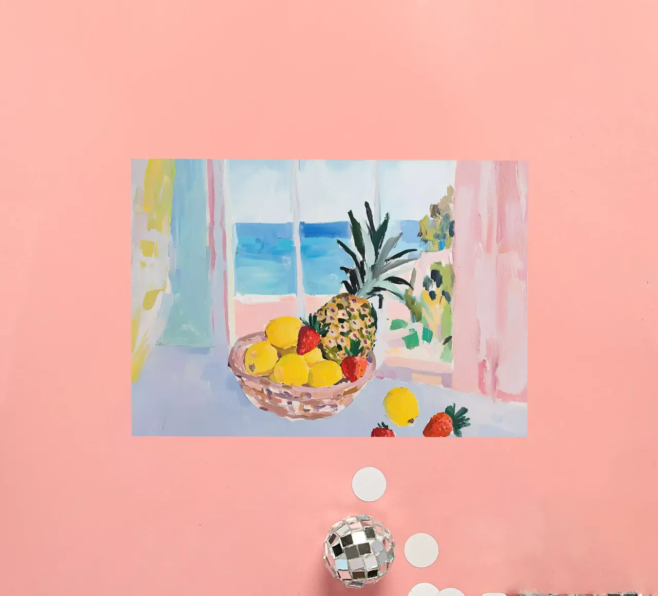 Obstkorb Ananas Zitronen Erdbeeren Gouache Stillleben Obst Sticker von Euphoria Theresa