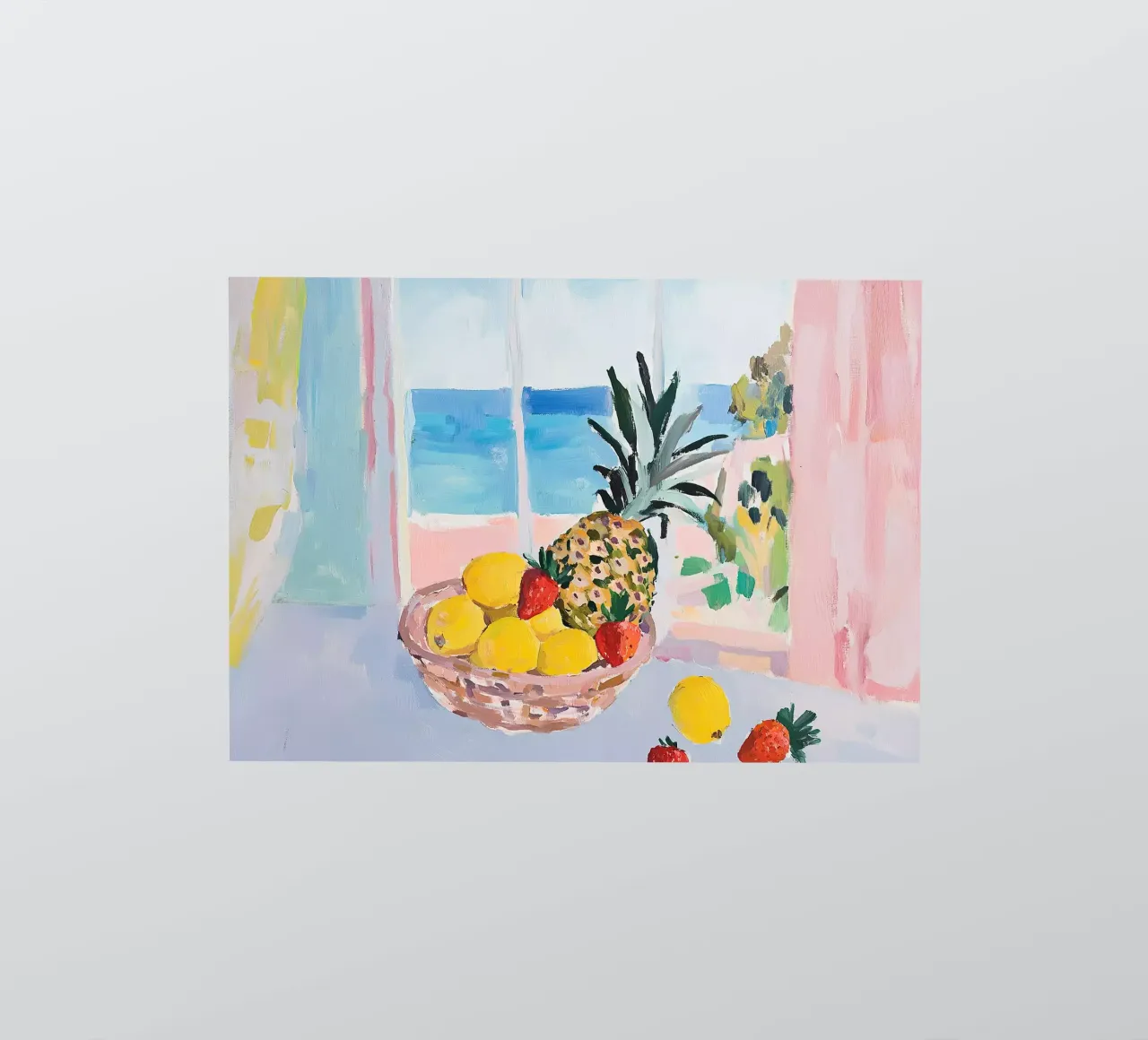 Obstkorb Ananas Zitronen Erdbeeren Gouache Stillleben Obst Sticker von Euphoria Theresa