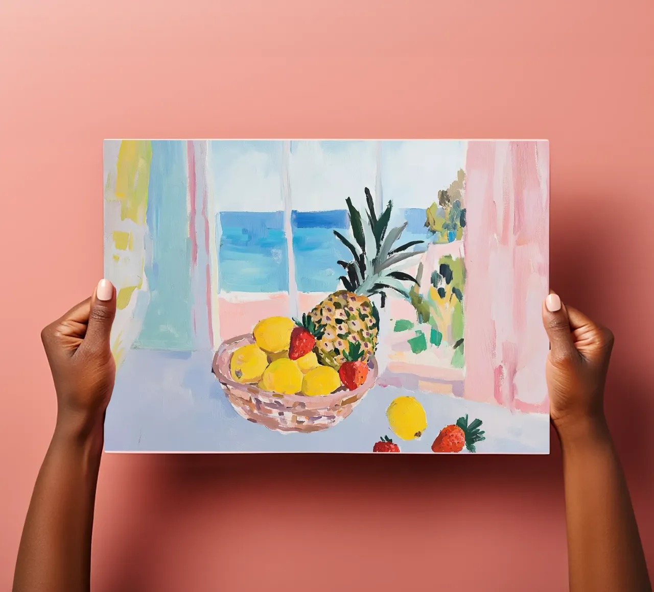 Obstkorb Ananas Zitronen Erdbeeren Gouache Stillleben Obst Stickerbogen von Euphoria Theresa