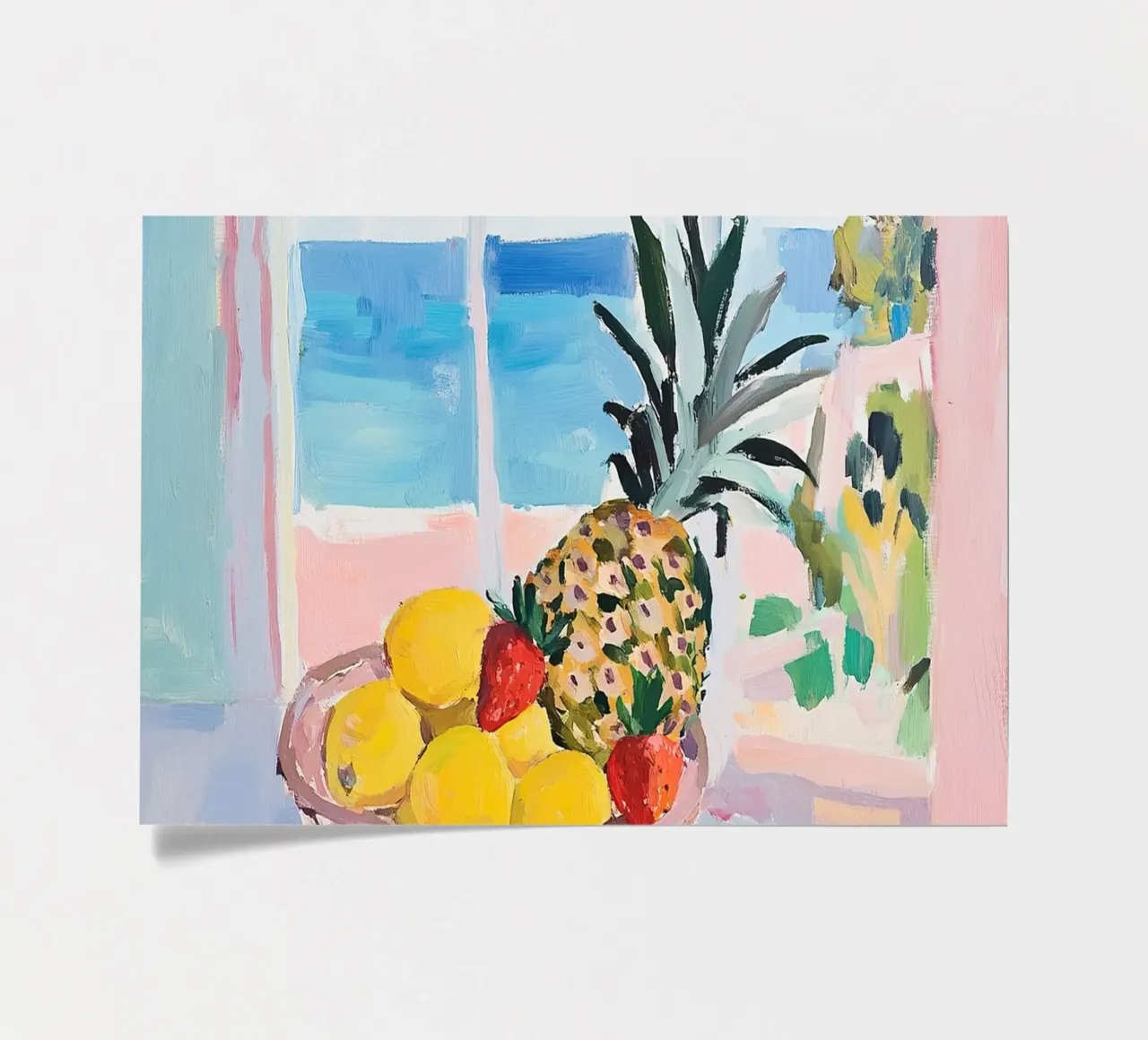 Obstkorb Ananas Zitronen Erdbeeren Gouache Stillleben Obst Stickerbogen von Euphoria Theresa