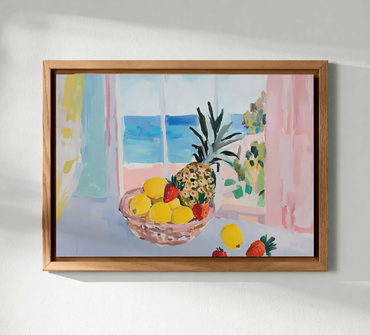 Cesto di frutta ananas limoni fragole gouache still life frutta alluminio dibond da Euphoria Theresa