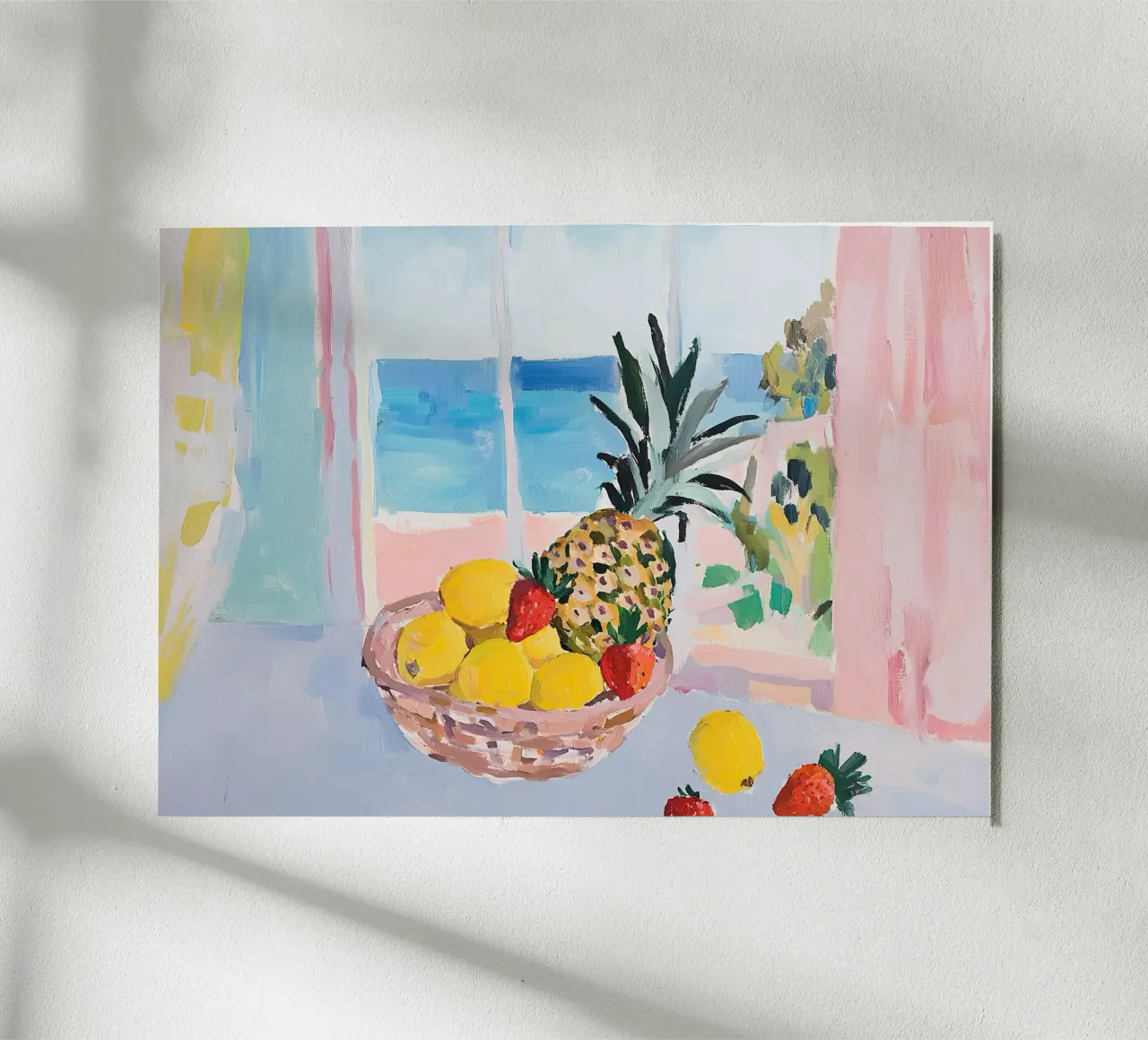 Cesto di frutta ananas limoni fragole gouache still life frutta alluminio dibond da Euphoria Theresa
