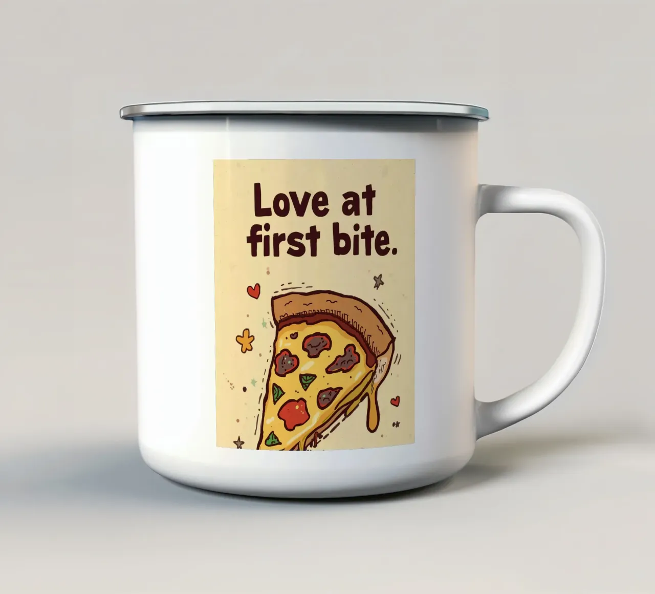 Trancio di pizza "Amore al primo morso tazza in smalto da DesignDoodle