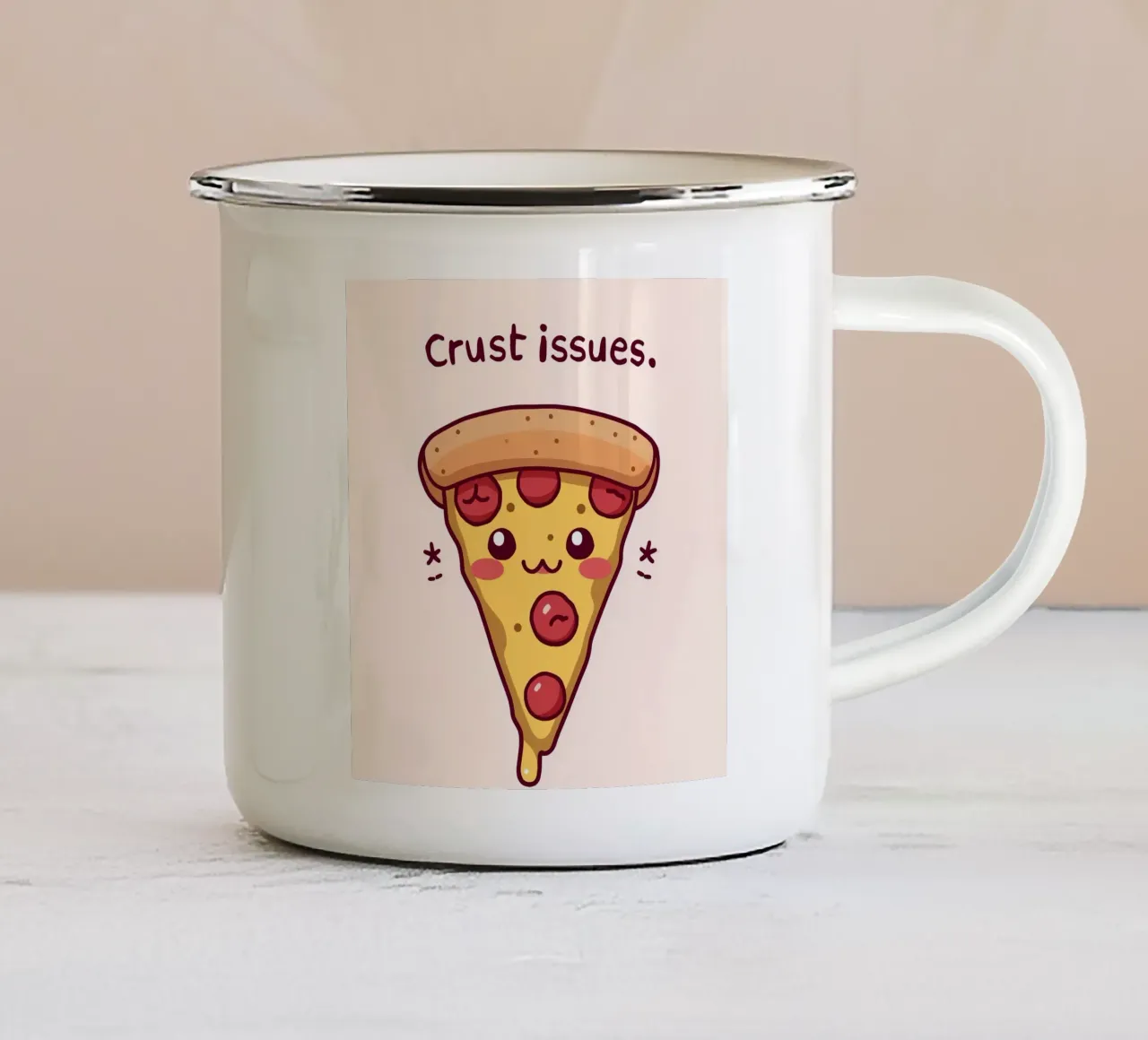Fetta di pizza carina "Problemi di crosta tazza in smalto da DesignDoodle