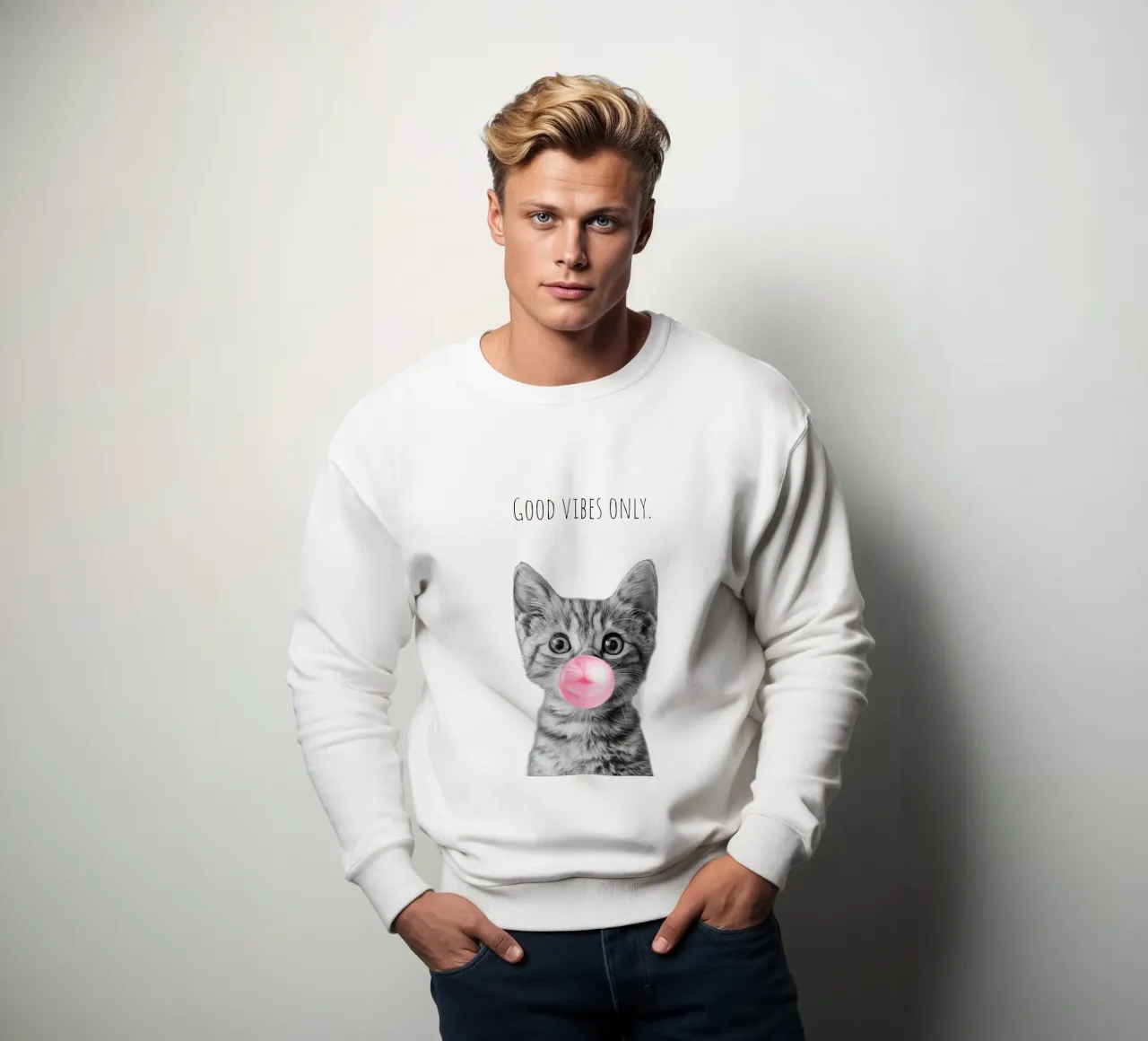 Coole Katze - Nur gute Vibes - rosa Sweatshirt von Melanie Viola