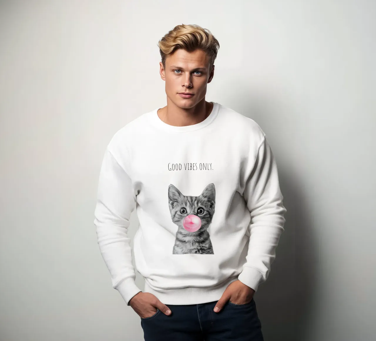 Cool cat - Good Vibes Only - rosa sudadera de Melanie Viola