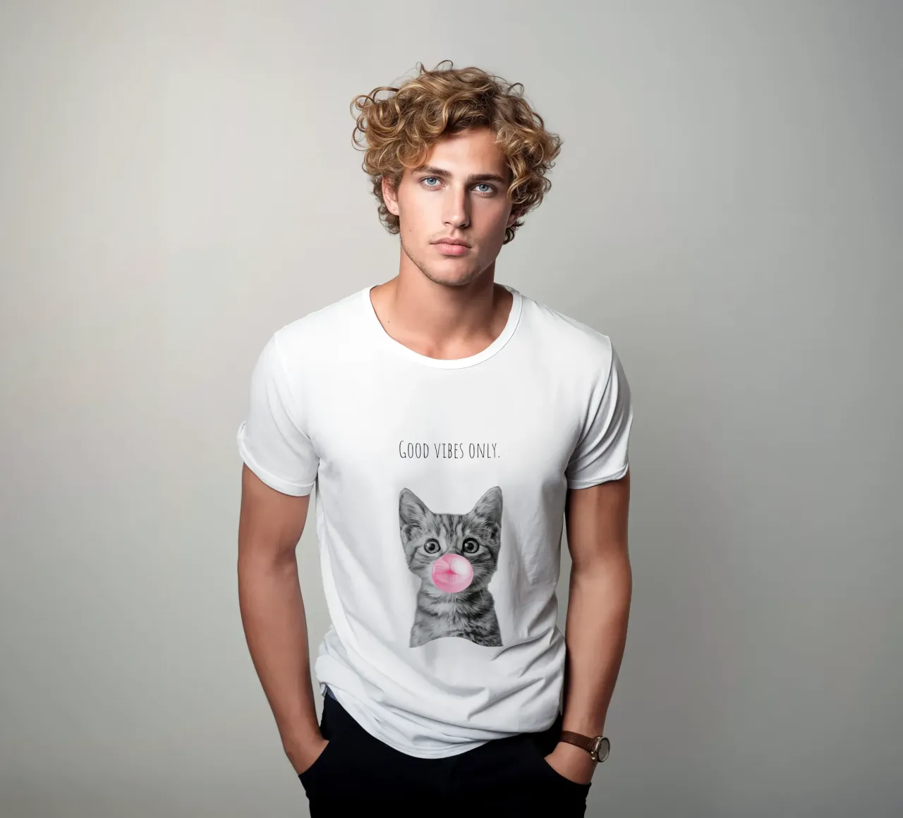 Cool cat - Good Vibes Only - rosa t-shirt da Melanie Viola