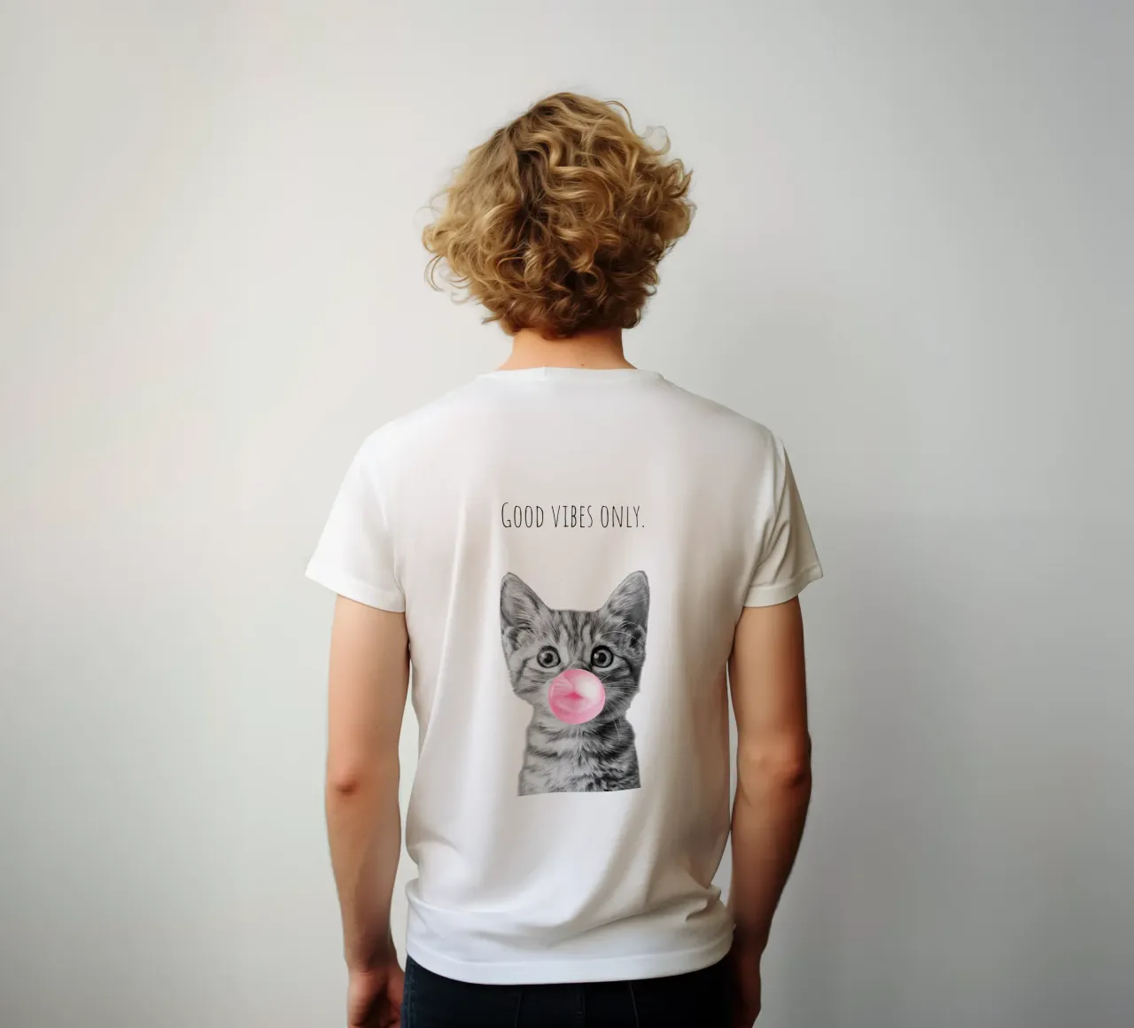 Cool cat - Good Vibes Only - pink t-shirt by Melanie Viola