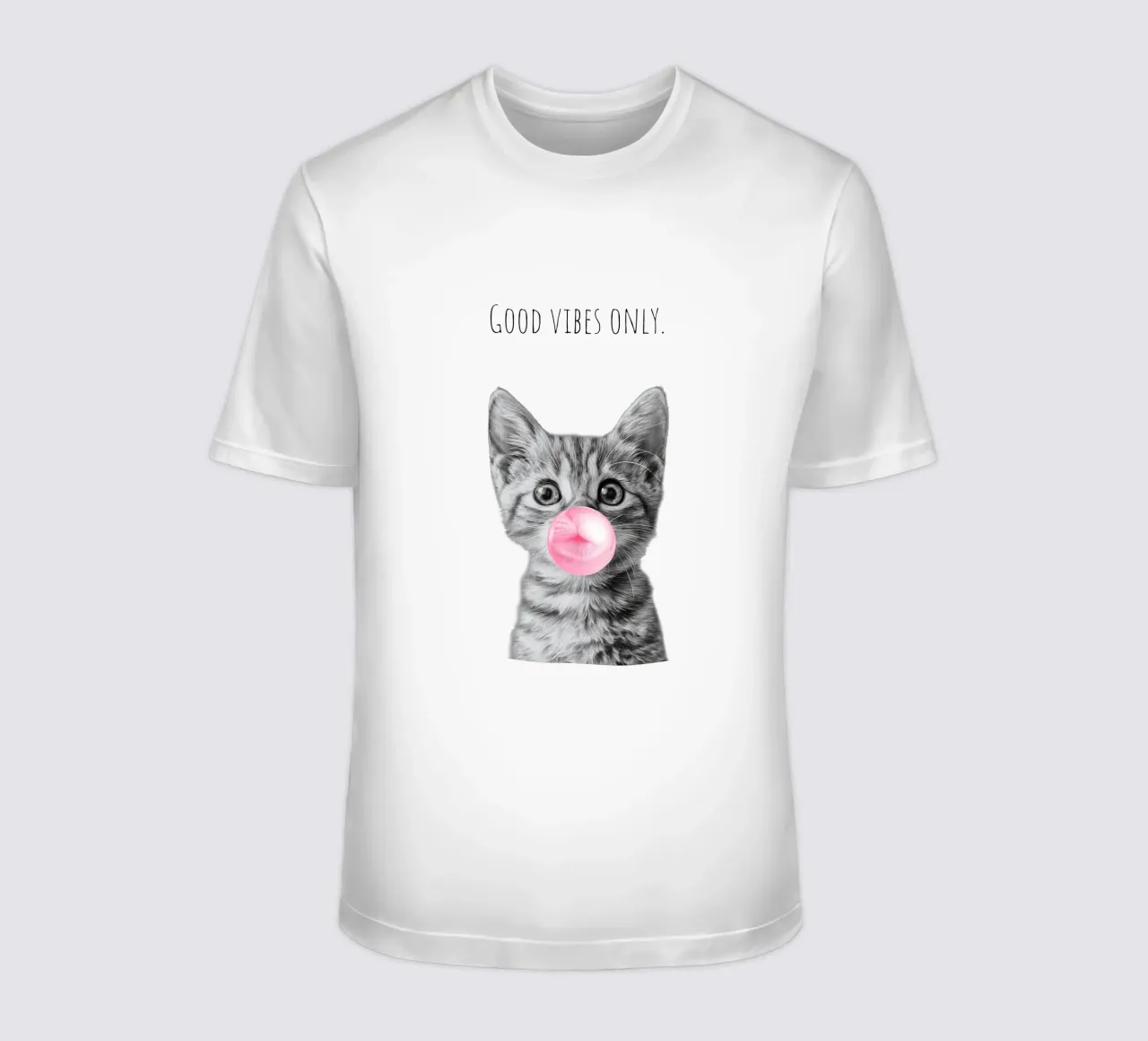 Cool cat - Good Vibes Only - pink t-shirt by Melanie Viola