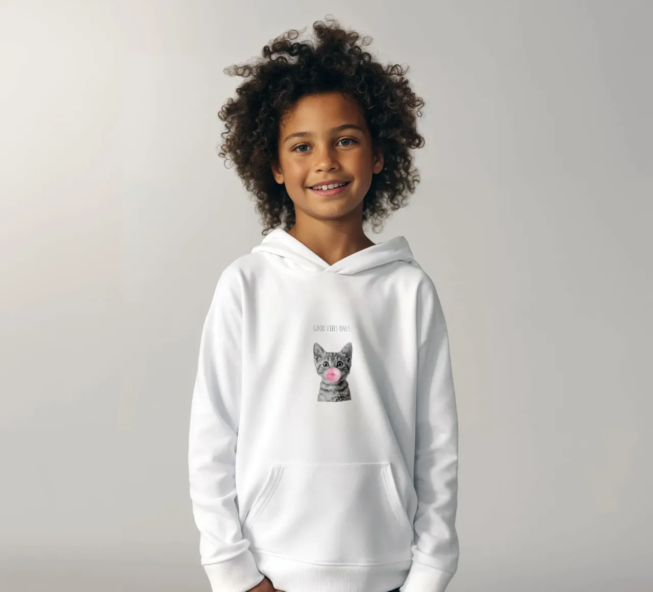 Cool cat - Good Vibes Only - rosa felpa bambino con cappuccio da Melanie Viola
