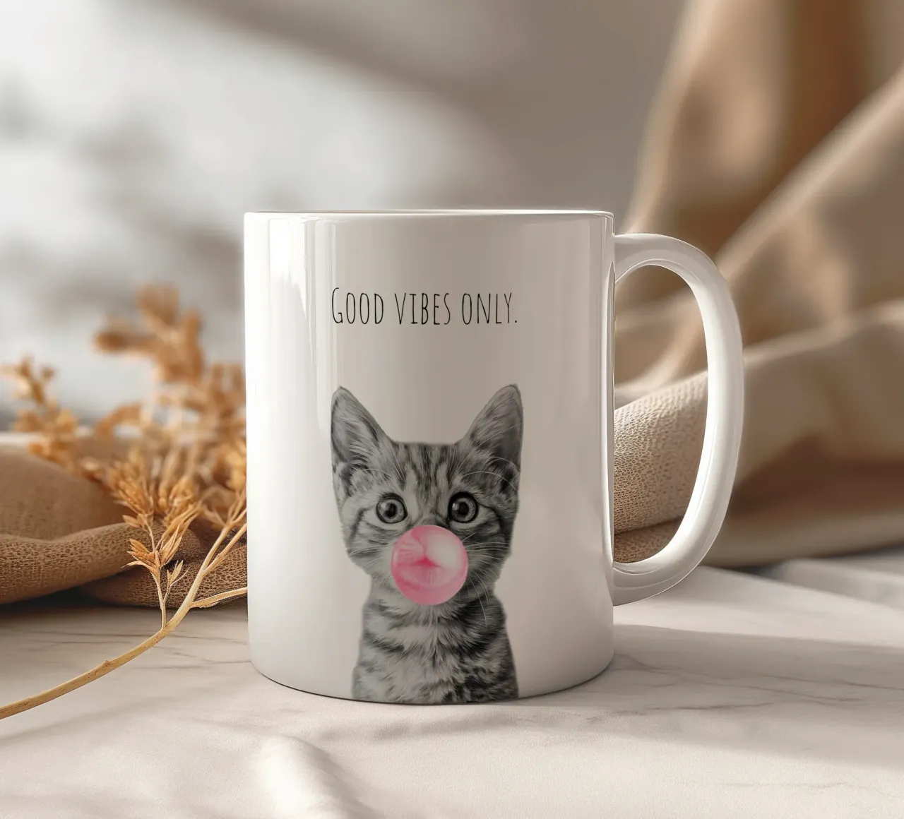 Cool cat - Good Vibes Only - rosa tazza in ceramica da Melanie Viola