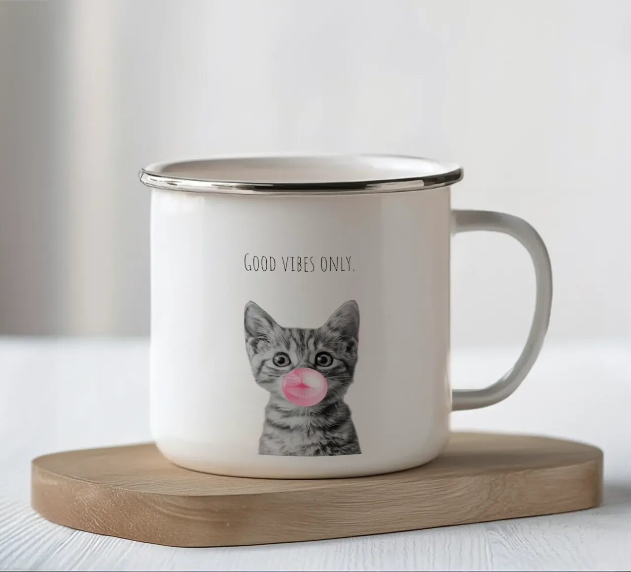 Cool cat - Good Vibes Only - rosa tazza in smalto da Melanie Viola