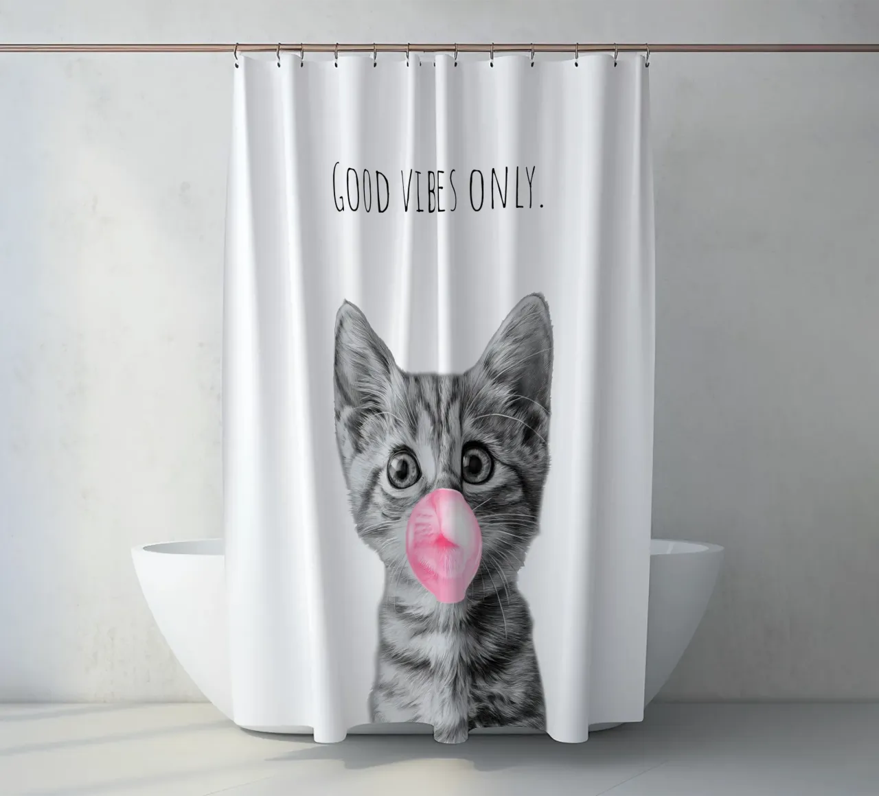Cool cat - Good Vibes Only - rosa tenda da doccia da Melanie Viola