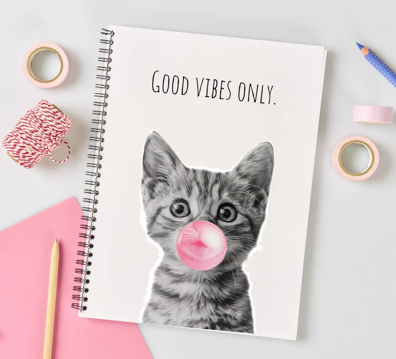 Cool cat - Good Vibes Only - rosa diario ad anelli da Melanie Viola