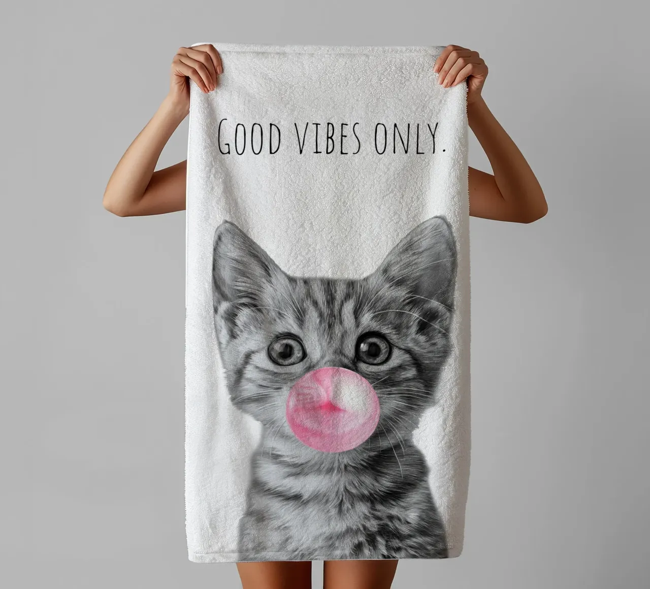 Cool cat - Good Vibes Only - rosa toalla de baño de Melanie Viola