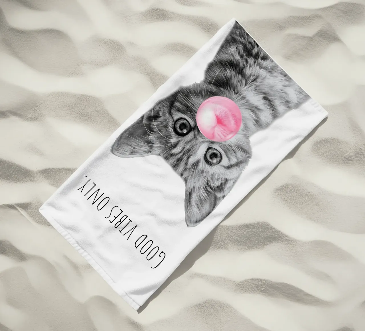 Cool cat - Good Vibes Only - rosa toalla de playa de Melanie Viola