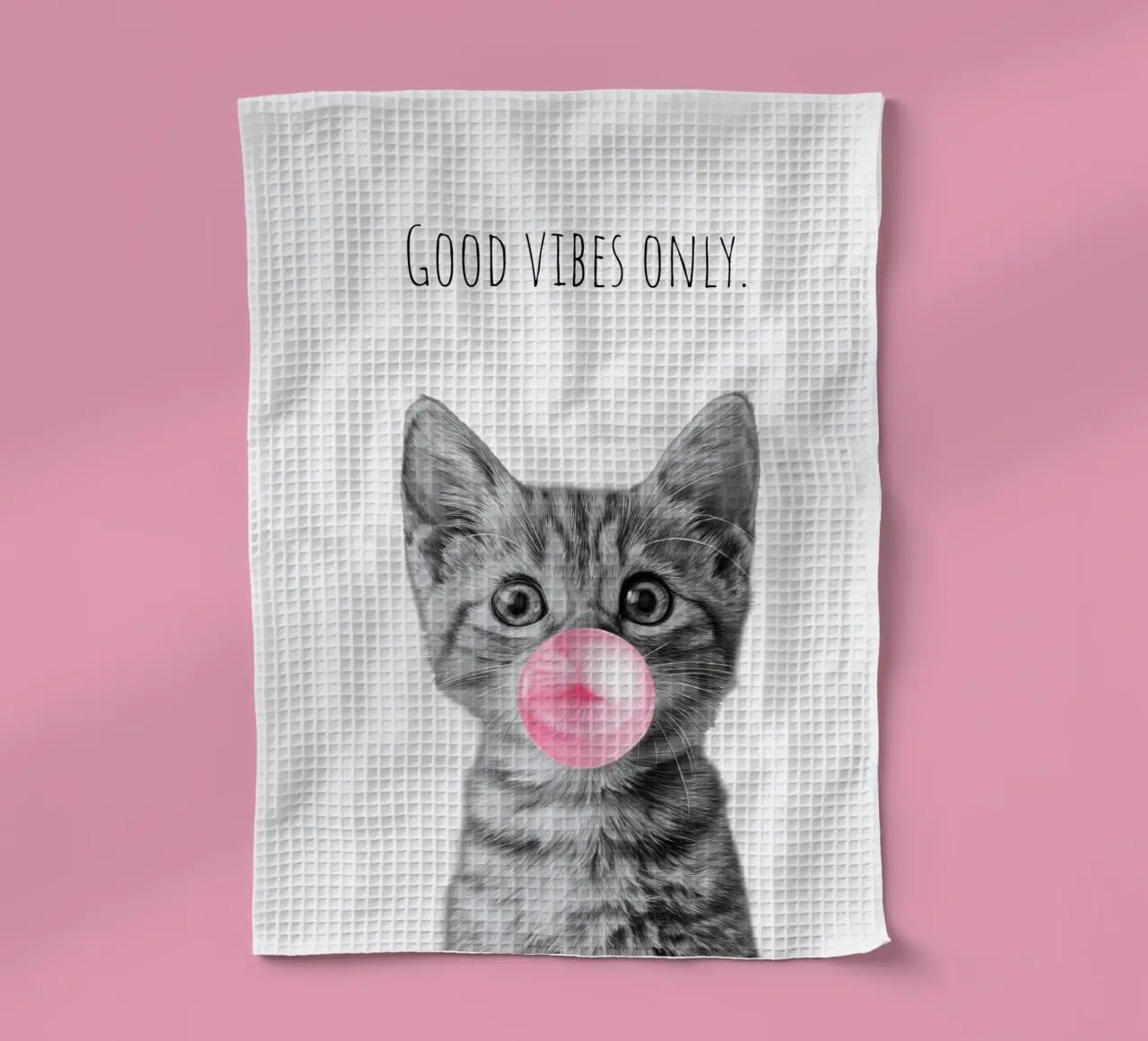 Cool cat - Good Vibes Only - rosa canovaccio da cucina da Melanie Viola
