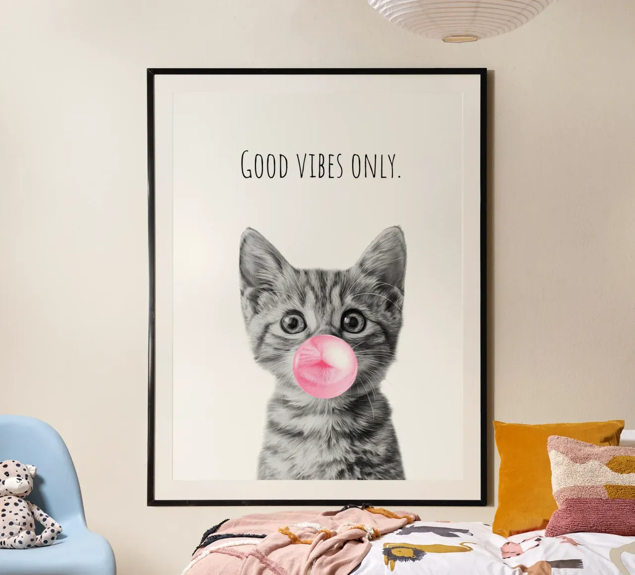 Cool cat - Good Vibes Only - rosa poster da Melanie Viola