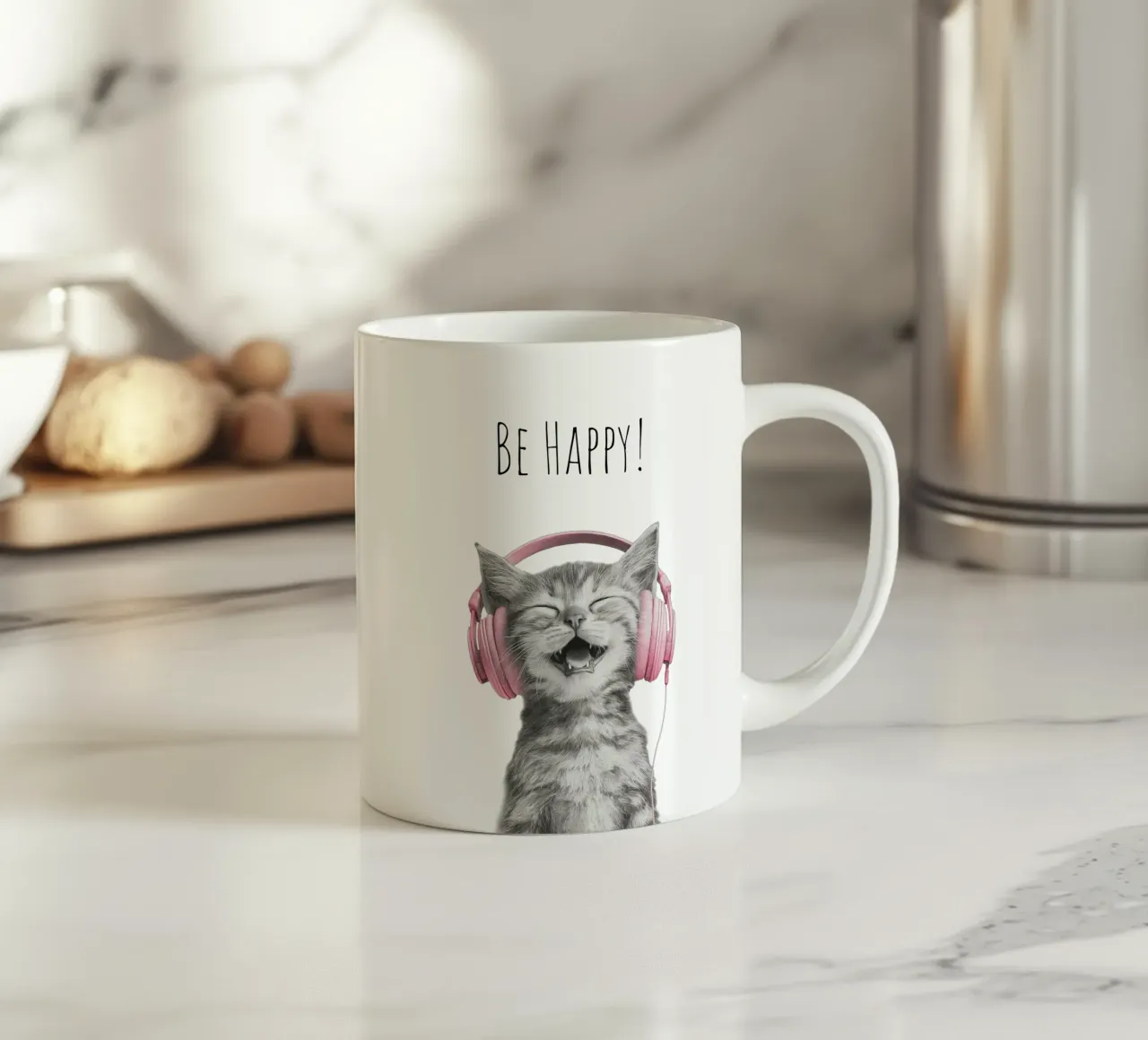 Gatto cool - Be Happy - rosa tazza in ceramica da Melanie Viola