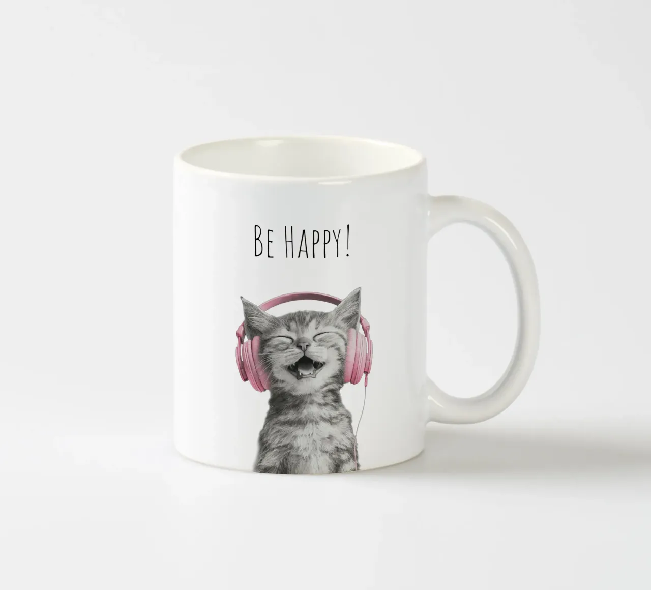 Gatto cool - Be Happy - rosa tazza in ceramica da Melanie Viola