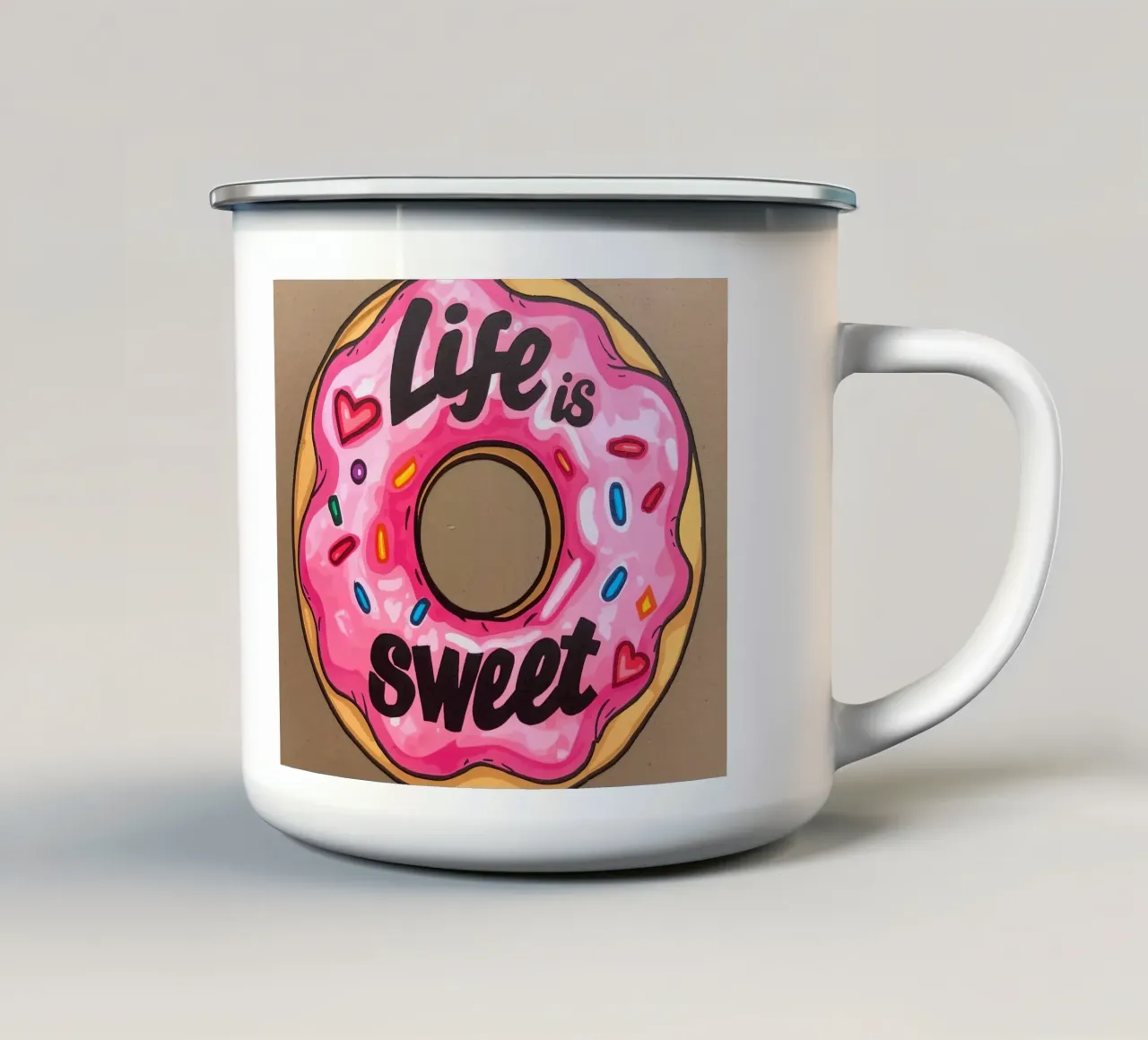 Ciambella con "Life is sweet" e zuccherini tazza in smalto da DesignDoodle