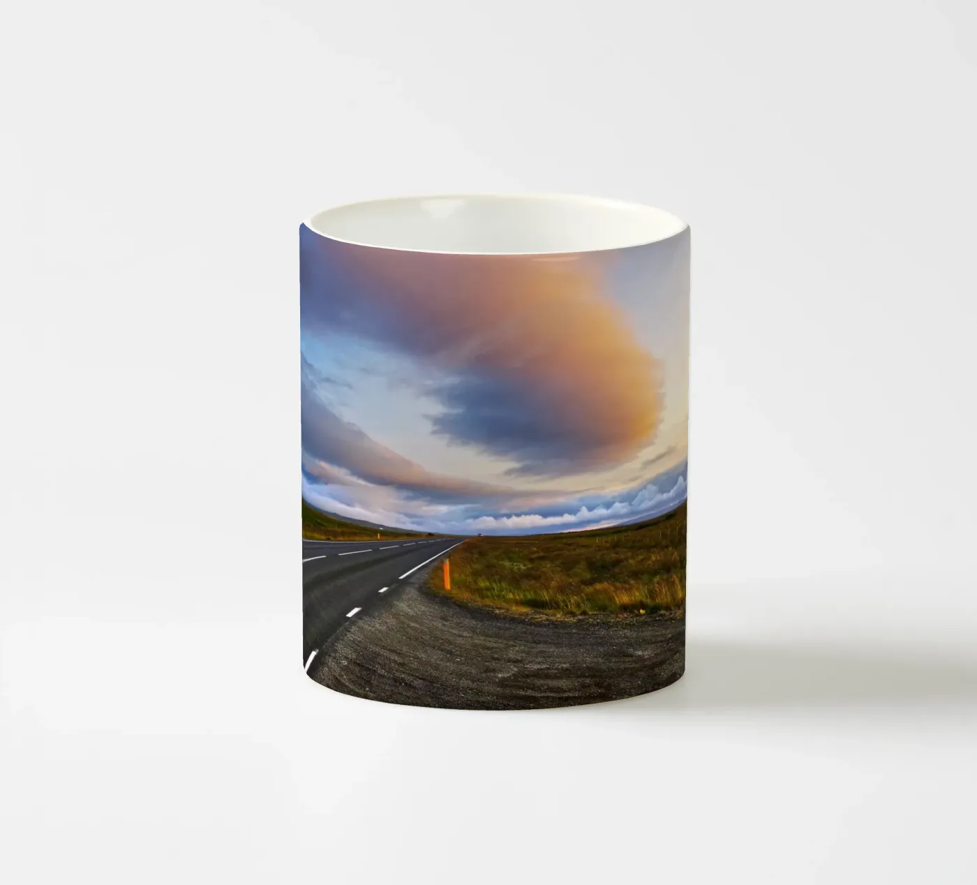 Sunset road ceramic mug by Fjöllart