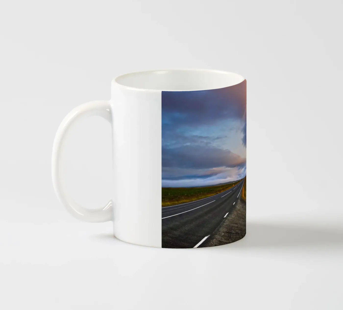 Sunset road ceramic mug by Fjöllart