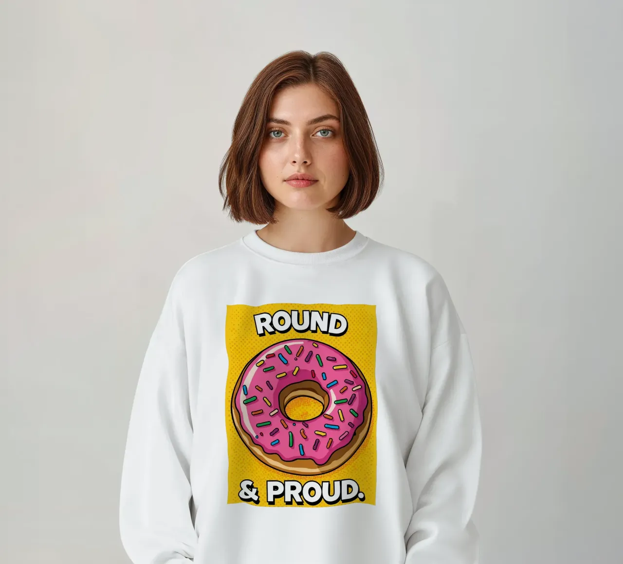 Ciambella con glassa rosa e zuccherini "Tonda e orgogliosa". felpa da DesignDoodle