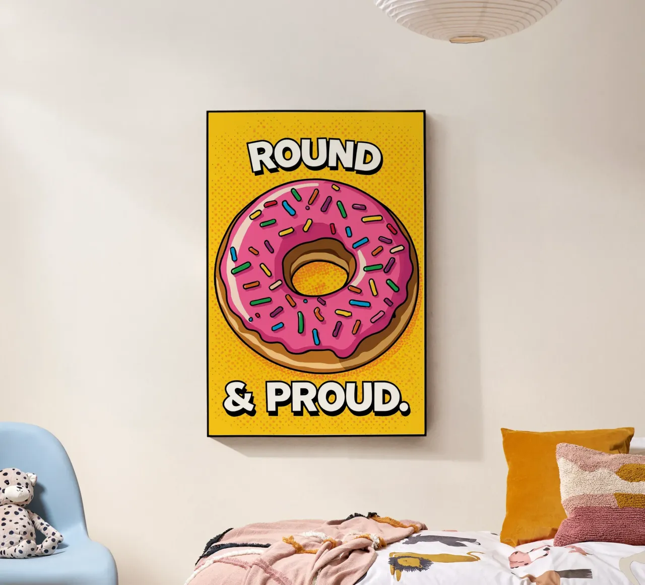 Donut con glaseado rosa y virutas "Round & Proud " (redondo y orgulloso) metacrilato de DesignDoodle