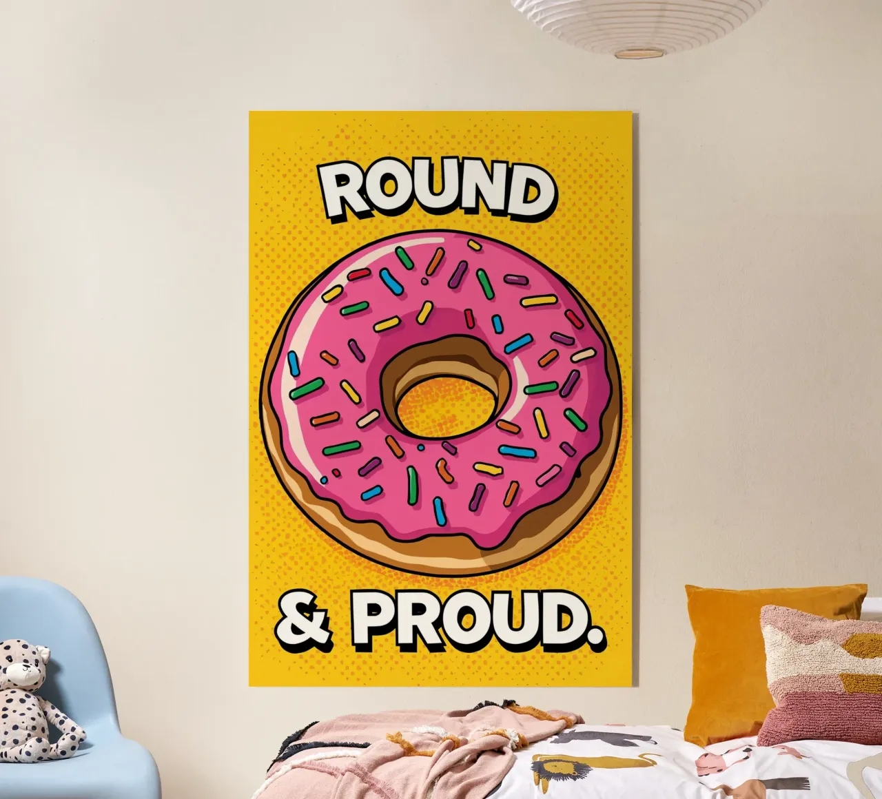 Donut con glaseado rosa y virutas "Round & Proud " (redondo y orgulloso) metacrilato de DesignDoodle