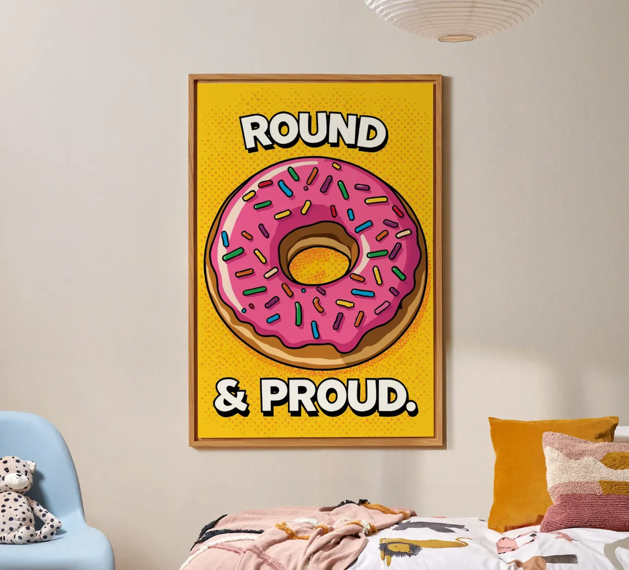 Ciambella con glassa rosa e zuccherini "Tonda e orgogliosa". alluminio dibond da DesignDoodle