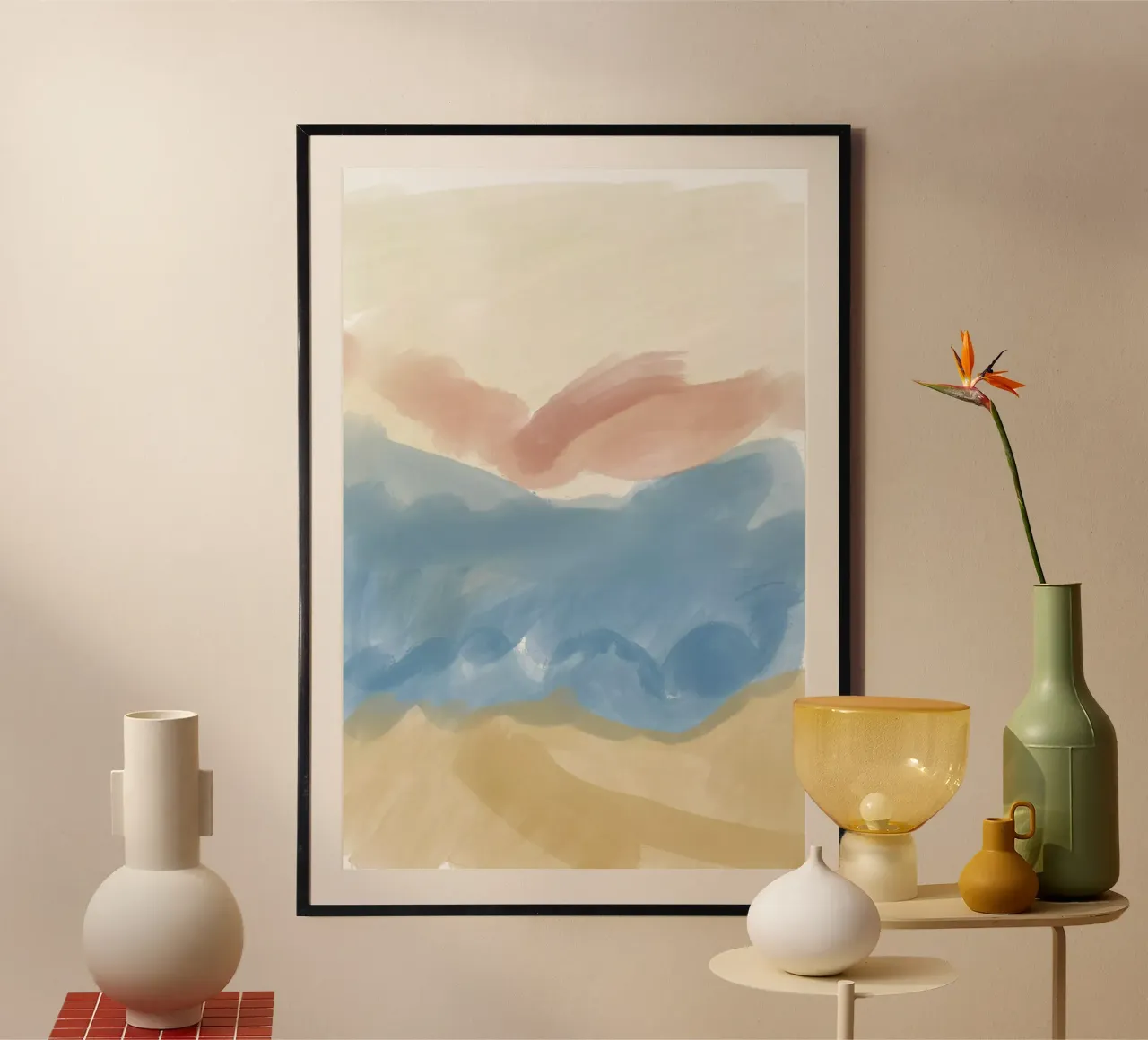 Kalmerende penseelstreken poster met aluminium frame van nileshkikuuchise