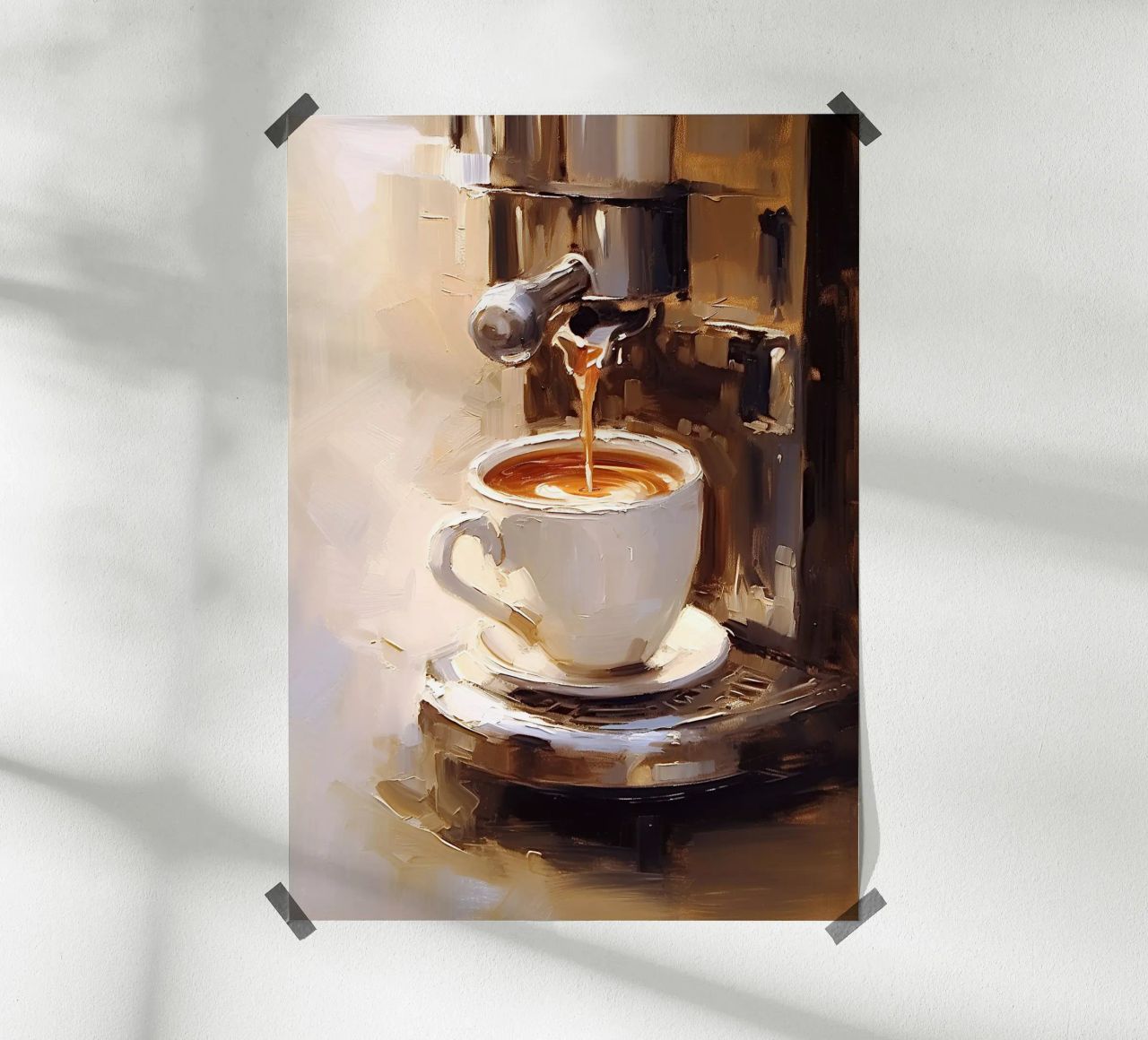 Espresso Kaffee Kaffeemaschine Tasse Beige Brauntöne Poster von Euphoria Theresa
