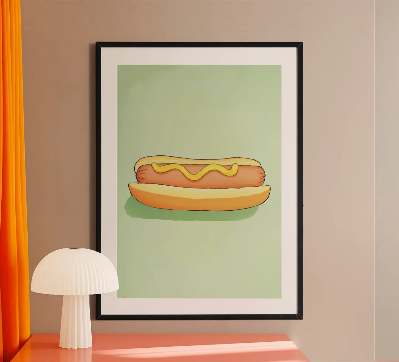 Perrito caliente minimalista con mostaza Pop Art Food Print hahnemühle de dawnthesea