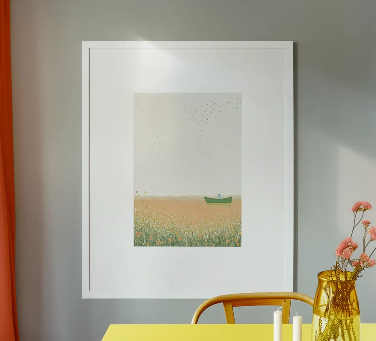 Minimalistische Visser Boot Sereniteit Landschap Print hahnemühle van dawnthesea