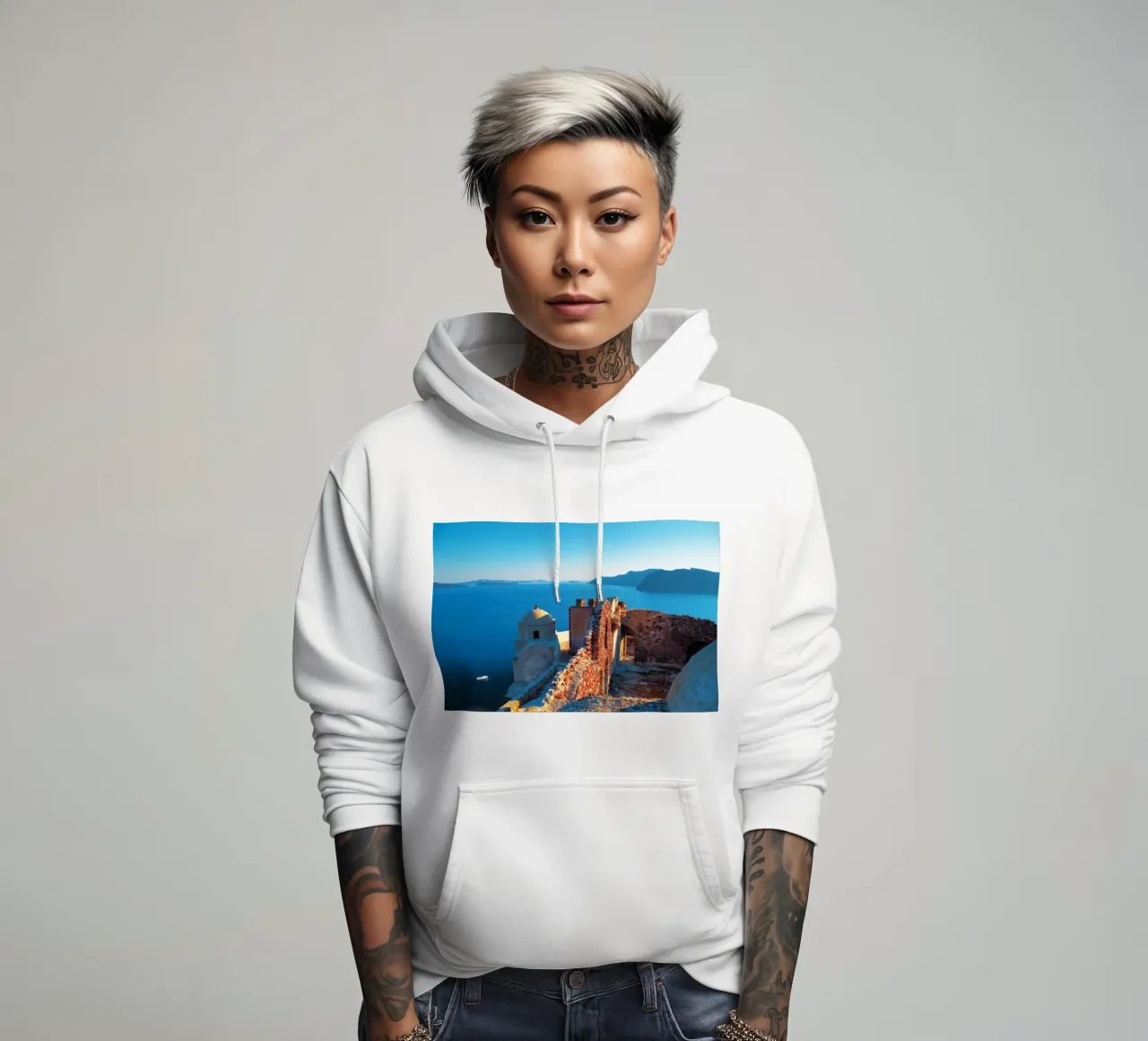 Ruin on Santorini felpa con cappuccio da Fjöllart