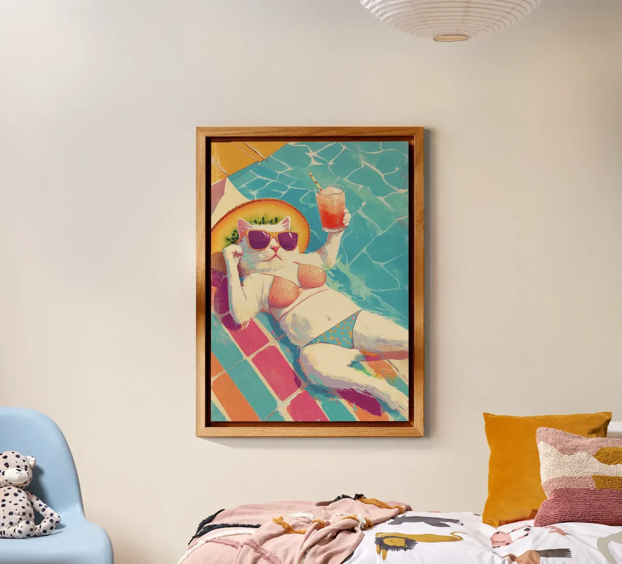 Bikini Cat Pool Float Divertente Pop Art estiva retrò alluminio dibond da dawnthesea