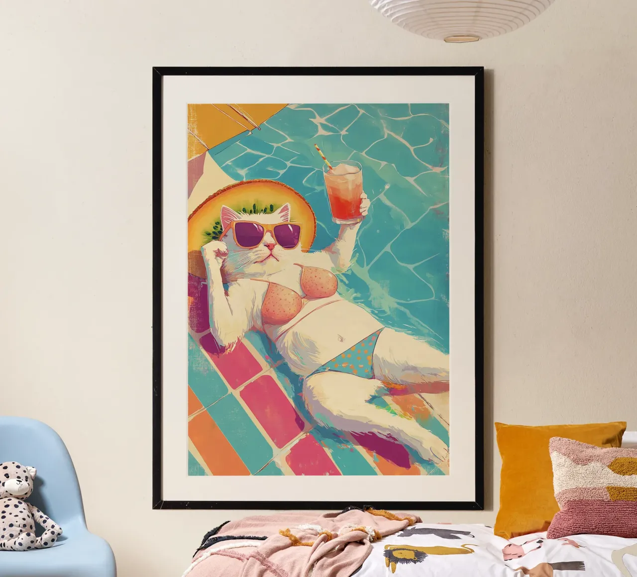 Bikini Cat Pool Float Funny Retro Summer Pop Art hahnemühle de dawnthesea