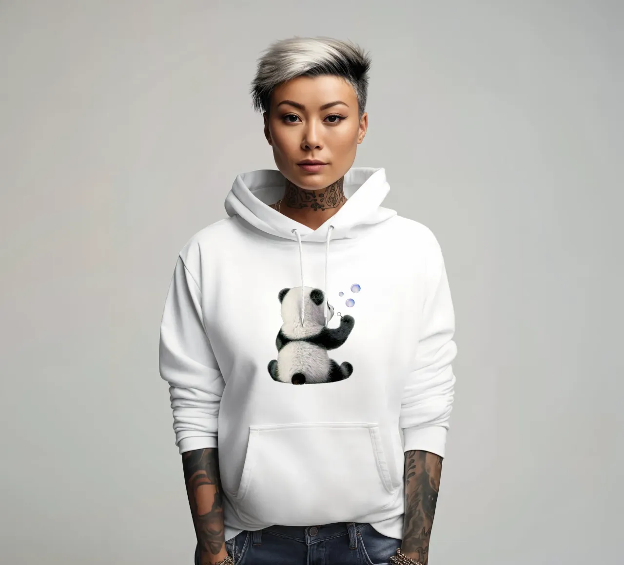 Bambino panda con bolle di sapone felpa con cappuccio da Graphit und Farbe