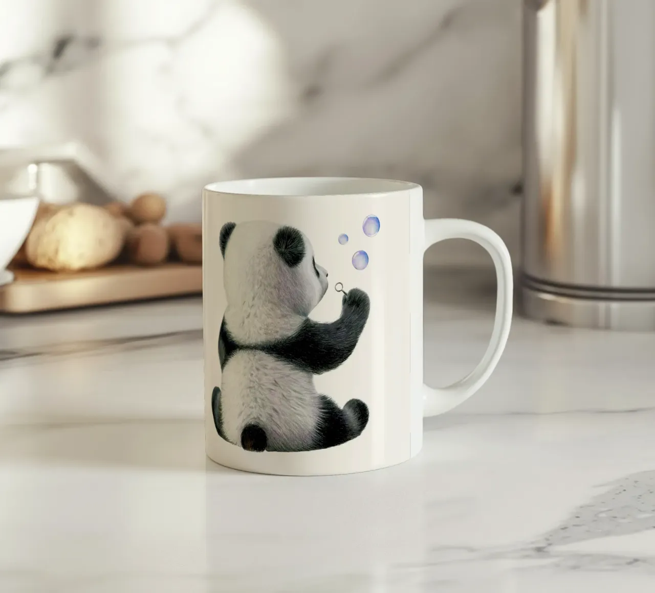 Bambino panda con bolle di sapone tazza in ceramica da Graphit und Farbe