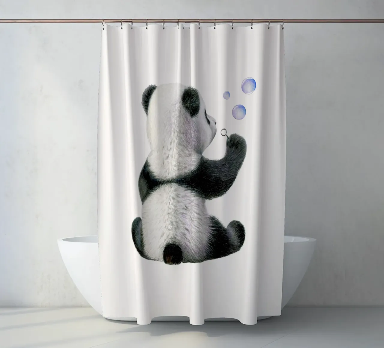 Bambino panda con bolle di sapone tenda da doccia da Graphit und Farbe