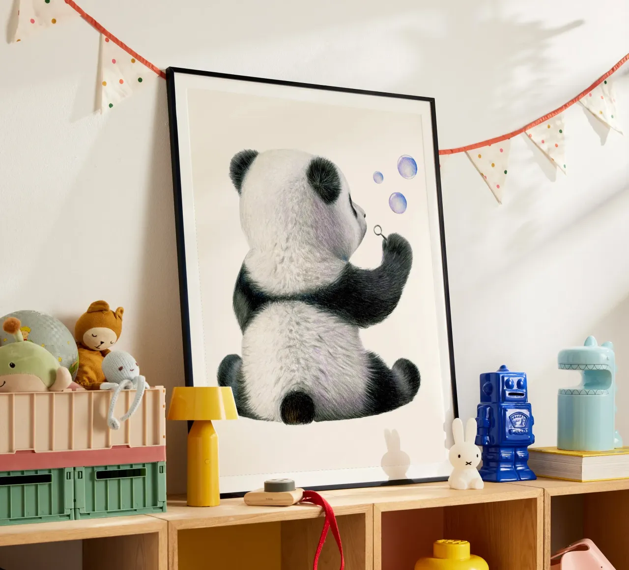 Pandakind mit Seifenblasen Hahnemühle von Graphit und Farbe