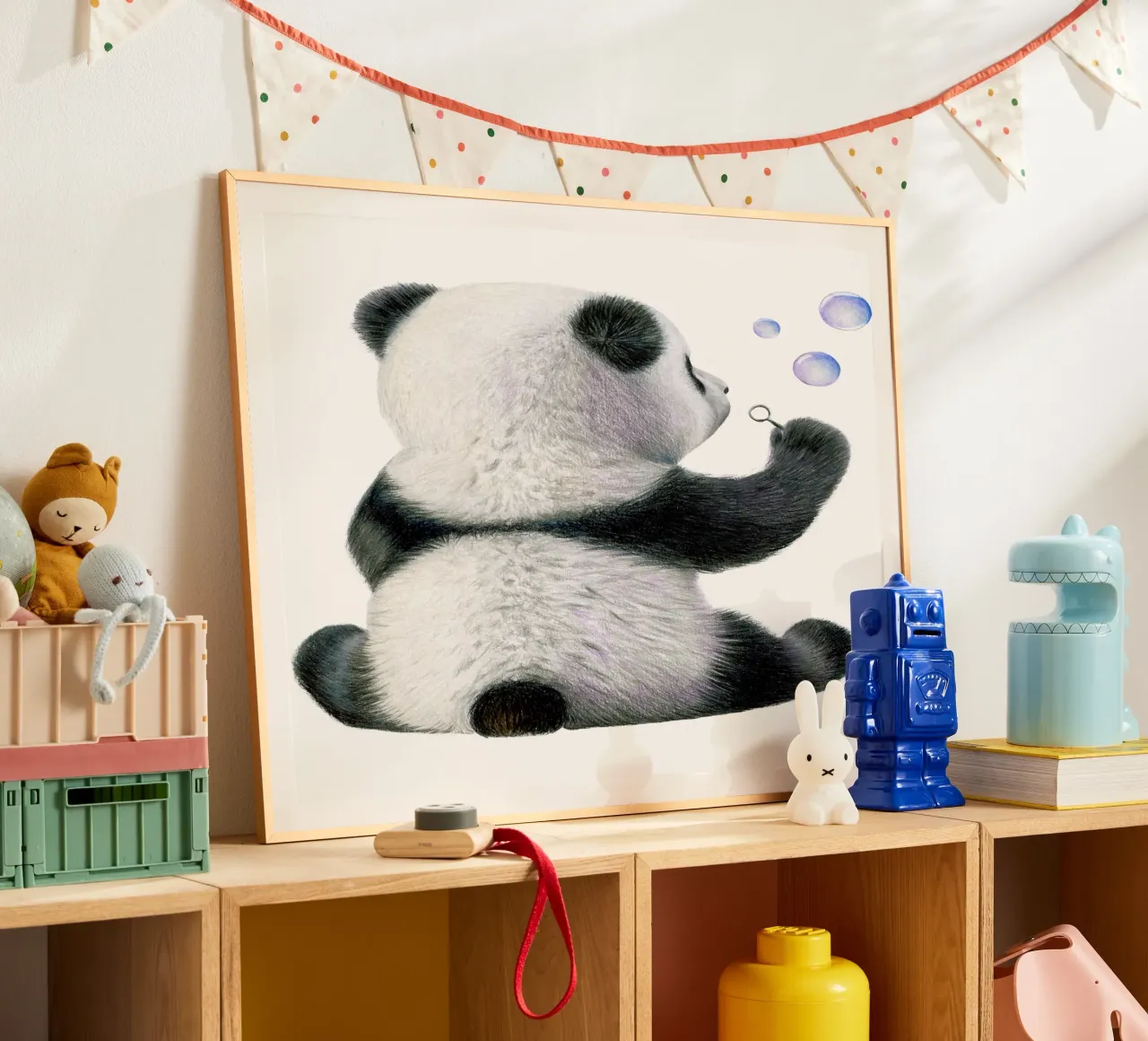 Pandakind mit Seifenblasen Hahnemühle von Graphit und Farbe
